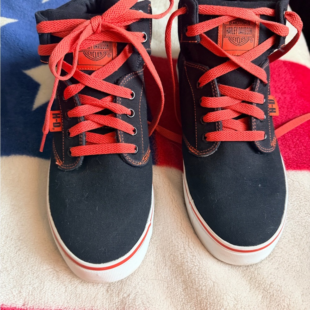 Harley-Davidson Black and Orange Canvas Sneakers